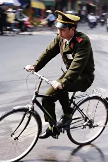 Bicycles Gallery: Soldier on bicycle, Hanoi, Vietnam, Indochina, Southeast Asia, Asia