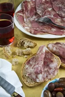 Fork Gallery: Soppressata (Soprassata) (Capofreddo), Italian dry-cured salami, Italian food
