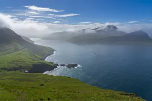 Sorvagsfjordur, Vagar Island, Faroe Islands, Denmark, Europe Sorvagsfjordur, Vagar Island, Faroe Islands, Denmark, Europe
