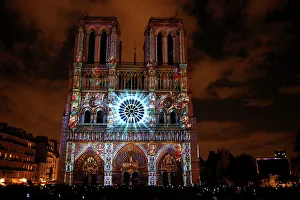 Sound and Light show at Notre Dame de Paris Cathedral, UNESCO World Heritage Site, Paris Sound and Light show at Notre Dame de Paris Cathedral, UNESCO World Heritage Site, Paris