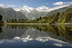 Southern Alps from Lake Matheson, Fox Glacier village, Westland, South Island, New Zealand Southern Alps from Lake Matheson, Fox Glacier village, Westland, South Island, New Zealand