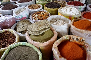 Spices and dried foods on sale in Wuhan, Hubei province, China, Asia Spices and dried foods on sale in Wuhan, Hubei province, China, Asia
