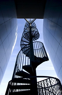 Spiral staircase outside Perlan, a modern building housing the Saga Museum Spiral staircase outside Perlan, a modern building housing the Saga Museum