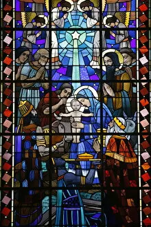 Images Dated 18th January 2009: Stained glass of Nativity in Notre Dame du Rosaire Catholic church, Saint-Ouen