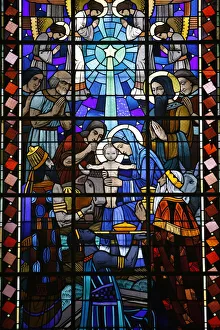 Stained glass of Nativity in Notre Dame du Rosaire Catholic church, Saint-Ouen Stained glass of Nativity in Notre Dame du Rosaire Catholic church, Saint-Ouen