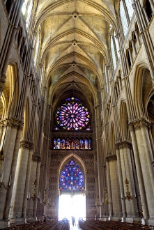 Stained glass rose window viewed from the nave Stained glass rose window viewed from the nave