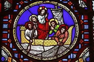 Images Dated 6th December 2008: Stained glass of St. Peter fishing in Ainay Basilica, Lyon, Rhone, France, Europe