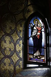 Stained glass window in the crypt of the Immaculate Conception Basilica, Lourdes Stained glass window in the crypt of the Immaculate Conception Basilica, Lourdes