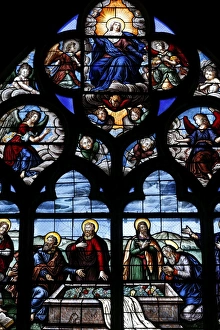 Stained glass window dating from 1619 of the Assumption of the Virgin, Bourges Cathedral Stained glass window dating from 1619 of the Assumption of the Virgin, Bourges Cathedral