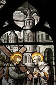 Stained glass window depicting Jesus and St. Peter, Notre Dame de Beaune church, Beaune Stained glass window depicting Jesus and St. Peter, Notre Dame de Beaune church, Beaune