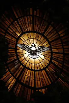 Prints of Stained glass window in St. Peters basilica of Holy Spirit dove symbol, Vatican, Rome, Lazio, Italy, Europe Italy Prints: Stained Glass Print of Holy Spirit Dove in St. Peter's Basilica, Vatican