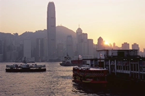 Commuter Gallery: Star Ferry, Victoria Harbour and skyline of Hong Kong Island at sunset