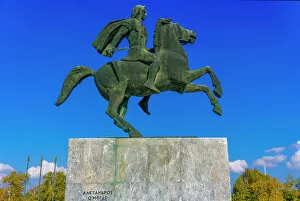 Statue of Alexander The Great on Bucephalus horse at the city waterfront, Thessaloniki
