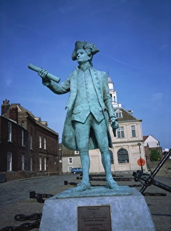 Statue of George Vancouver, Purfleet Quay, Kings Lynn, Norfolk, England Statue of George Vancouver, Purfleet Quay, Kings Lynn, Norfolk, England