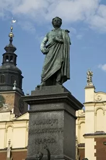 Images Dated 12th January 2000: Statue of the romantic poet Mickiewicz in front of The Cloth Hall