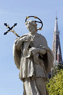 Statue of Saint Joannes Nepomucenus on Wollestraat bridge, Bruges, West Flanders, Belgium Statue of Saint Joannes Nepomucenus on Wollestraat bridge, Bruges, West Flanders, Belgium
