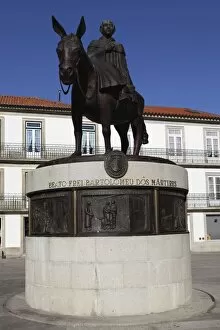 Statue of St. Bartholemew on a donkey in Viana do Castelo, Minho, Portugal, Europe