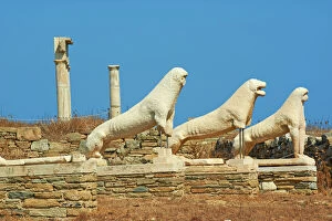 Images Dated 27th September 2011: Statues on the Lion Terrace, Delos, UNESCO World Heritage Site, Cyclades Islands