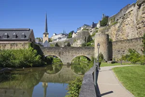 Stierchen stone footbridge and Brock Promontory, Luxembourg City, Luxembourg, Europe Stierchen stone footbridge and Brock Promontory, Luxembourg City, Luxembourg, Europe