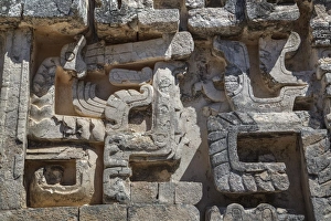 Stone carvings, Structure II, Hochob, Mayan archaeological site, Chenes style, Campeche Stone carvings, Structure II, Hochob, Mayan archaeological site, Chenes style, Campeche