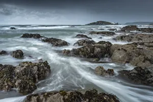 Stormy conditions on the rocky Bantham coast, looking across to Burgh Island, Devon Stormy conditions on the rocky Bantham coast, looking across to Burgh Island, Devon
