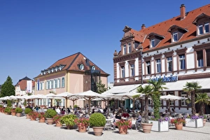 Street cafe and Palais Hirsch, Schwetzingen, Rhein-Neckar-Kreis, Baden Wurttemberg Street cafe and Palais Hirsch, Schwetzingen, Rhein-Neckar-Kreis, Baden Wurttemberg