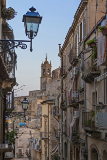 Street lanterns and houses in the typical alleys of the old town, Caltagirone, Province of Catania Street lanterns and houses in the typical alleys of the old town, Caltagirone, Province of Catania