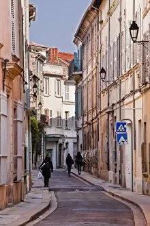Stereotypically French Gallery: Street scene in the old part of the city of Avignon, Vaucluse, France, Europe