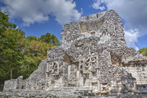 Structure XX, Chicanna, Mayan archaeological site, mixture of Chenes and Rio Bec styles Structure XX, Chicanna, Mayan archaeological site, mixture of Chenes and Rio Bec styles