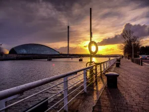 Riverside Gallery: A stunning sunset over the River Clyde, Glasgow, Scotland, United Kingdom, Europe