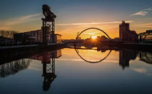 Images Dated 14th February 2016: Sunrise at the Clyde Arc (Squinty Bridge), Pacific Quay, Glasgow, Scotland, United Kingdom