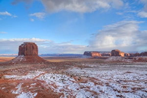 Sunrise, Merrick Butte on left, Spearhead Mesa on right, Monument Valley Navajo Tribal Park Sunrise, Merrick Butte on left, Spearhead Mesa on right, Monument Valley Navajo Tribal Park