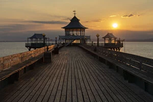 Pagoda Collection: Sunset over Clevedon Pier and its pagoda, Clevedon, Somerset, England, United Kingdom