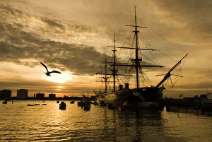 Bird Collection: Sunset over the Hard and HMS Warrior, Portsmouth, Hampshire, England, United Kingdom, Europe