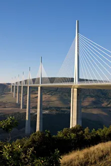 Suspension bridge, Millau, Aveyron, Massif Central, France, Europe Suspension bridge, Millau, Aveyron, Massif Central, France, Europe