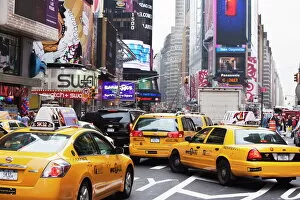 Taxi Gallery: Taxis and traffic in Times Square, Manhattan, New York City, New York, United States of America