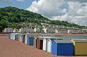Teignmouth beach huts and Shaldon, South Devon, England, United Kingdom, Europe