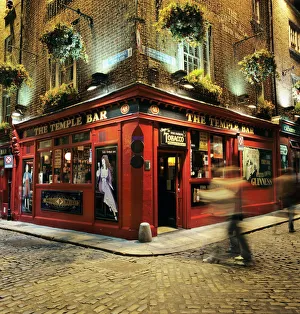 Prints of The Temple Bar pub at night, Temple Bar, Dublin, County Dublin, Republic of Ireland, Europe Republic Of Ireland Prints: The Temple Bar Pub Print at Night, Dublin, Ireland