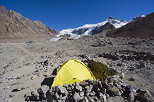 Images Dated 16th March 2011: Tent at Plaza de Mulas base camp, Aconcagua 6962m, highest peak in the western hemisphere