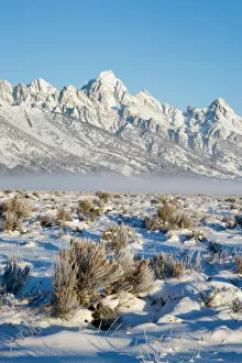 Images Dated 28th February 2008: Tetons with first light in the valley with snow