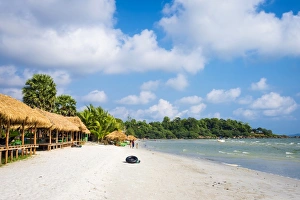 Thatched huts with hammocks along Ochheuteal Beach, Sihanoukville, Preah Sihanouk Province Thatched huts with hammocks along Ochheuteal Beach, Sihanoukville, Preah Sihanouk Province