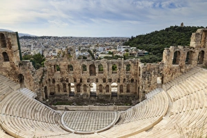 Theatre of Herod Atticus below the Acropolis with the Hill of Philippapos and city view Theatre of Herod Atticus below the Acropolis with the Hill of Philippapos and city view