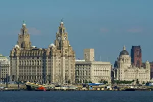 Merseyside Gallery: TheThree Graces and cathedral from the River Mersey ferry, Liverpool, Merseyside