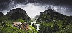 Thunderstorm coming at Bollenwees refuge, Canton of Appenzell, Alpstein, Switzerland Thunderstorm coming at Bollenwees refuge, Canton of Appenzell, Alpstein, Switzerland