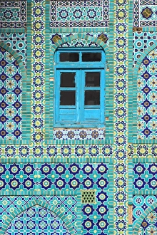 Tiling around blue window, Shrine of Hazrat Ali, Mazar-i-Sharif, Balkh, Afghanistan, Asia Tiling around blue window, Shrine of Hazrat Ali, Mazar-i-Sharif, Balkh, Afghanistan, Asia