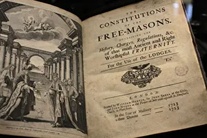 Title page of the Freemason Constitution, Freemasons Museum, Paris, France, Europe Title page of the Freemason Constitution, Freemasons Museum, Paris, France, Europe