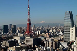 Images Dated 14th September 2009: Tokyo tower, city skyline and Mount Fuji beyond, Tokyo, Japan, Asia