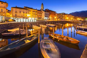 Touristic harbour of Ascona at dusk, Ascona, Lake Maggiore (Verbano), Canton of Ticino Touristic harbour of Ascona at dusk, Ascona, Lake Maggiore (Verbano), Canton of Ticino