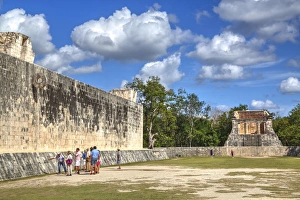 Tourists with guide, The Grand Ball Courrt (Gran Juego de Pelota), Chichen Itza Tourists with guide, The Grand Ball Courrt (Gran Juego de Pelota), Chichen Itza