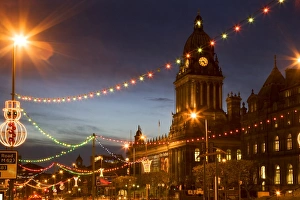 Prints of Town Hall and Christmas lights on The Headrow, Leeds, West Yorkshire, Yorkshire, England, United Kingdom, Europe West Yorkshire Prints: Town Hall and Christmas Lights Print, Leeds, West Yorkshire